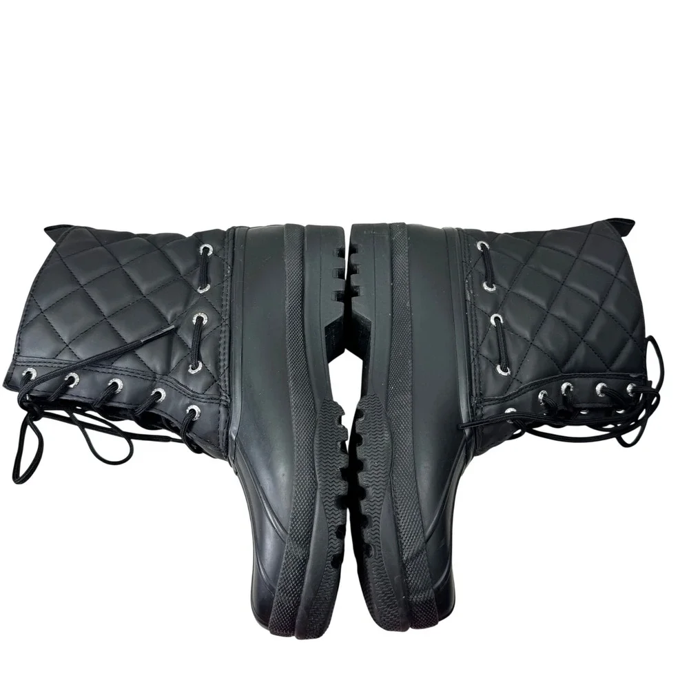 Sperry Saltwater Duck Boots Womens 7 Black Quilted Waterproof Rain‎ STS83693